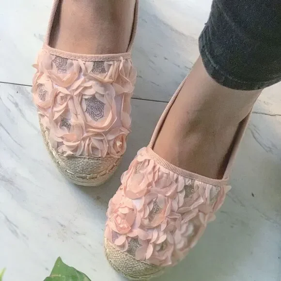 Blush Floral Espadrille Platforms | 3D Flower Slip-On Sneakers - Picture 5 of 8